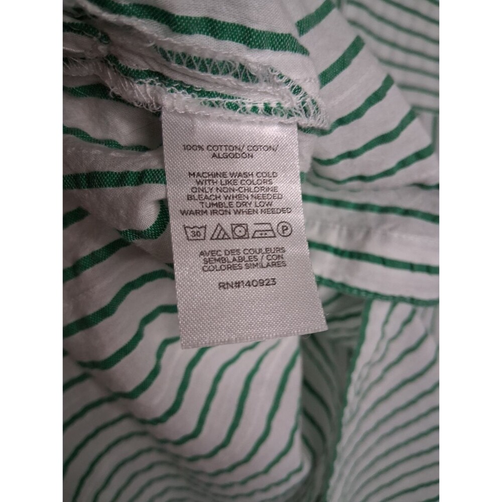 LOFT Green White Striped Button Down Shirt XS 100% Cotton Oversized Blouse - Picture 4 of 8